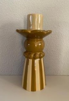 Kandelaar Stoneware beige gestreept